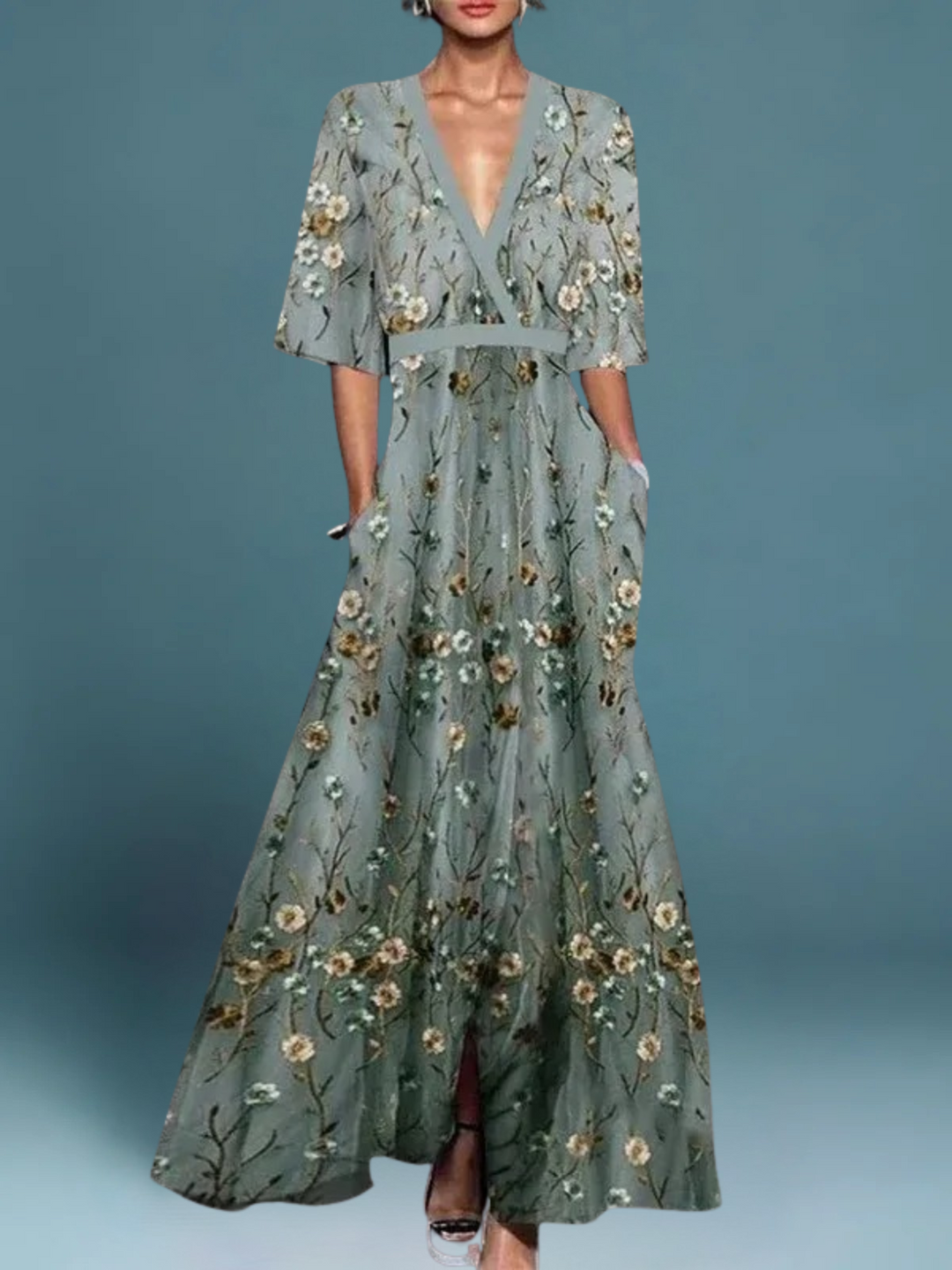 Elegant Floral Mid Sleeve Dress for Women, Plus Size