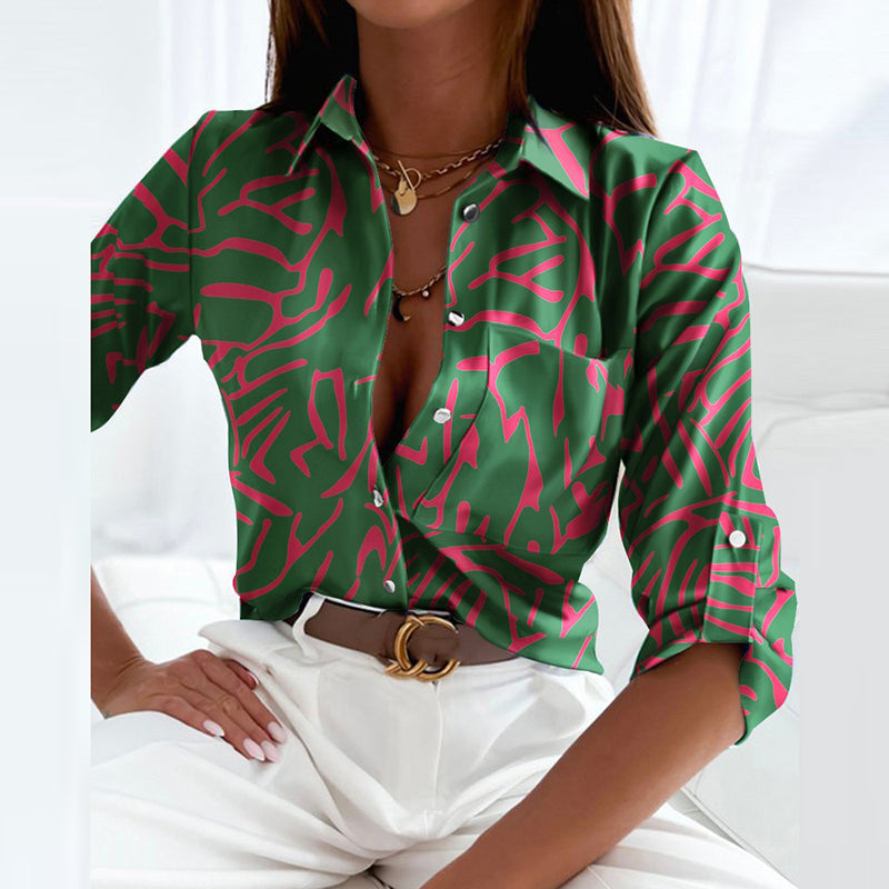 Collared Printed Blouse for Women, Classic Style
