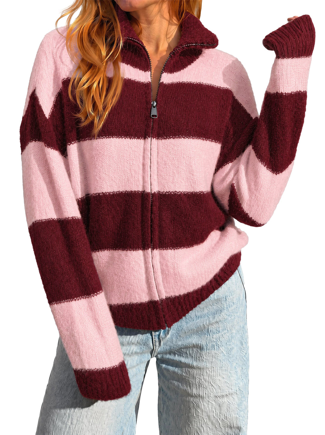 Women's Striped Knit Cardigan – Yellow, Red, Navy, Army Green