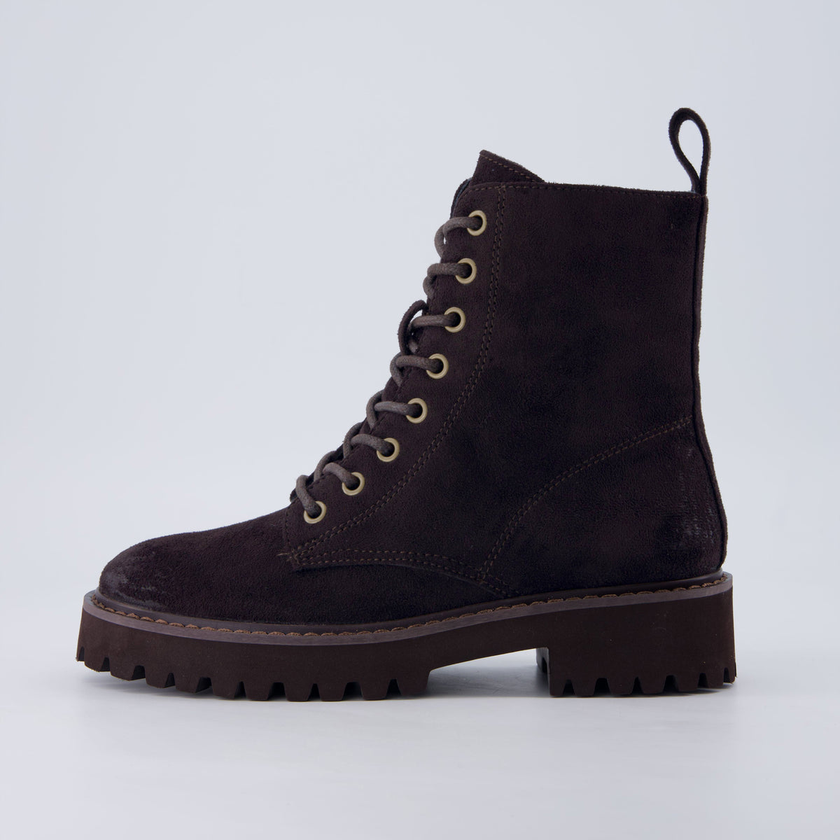 Women's Faux Leather Cushioned Side-Zip Round-Toe Combat Boots – Coffee