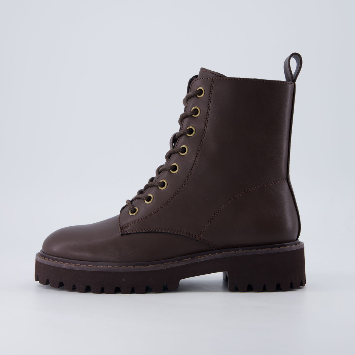 Women's Faux Leather Cushioned Side-Zip Round-Toe Combat Boots – Brown
