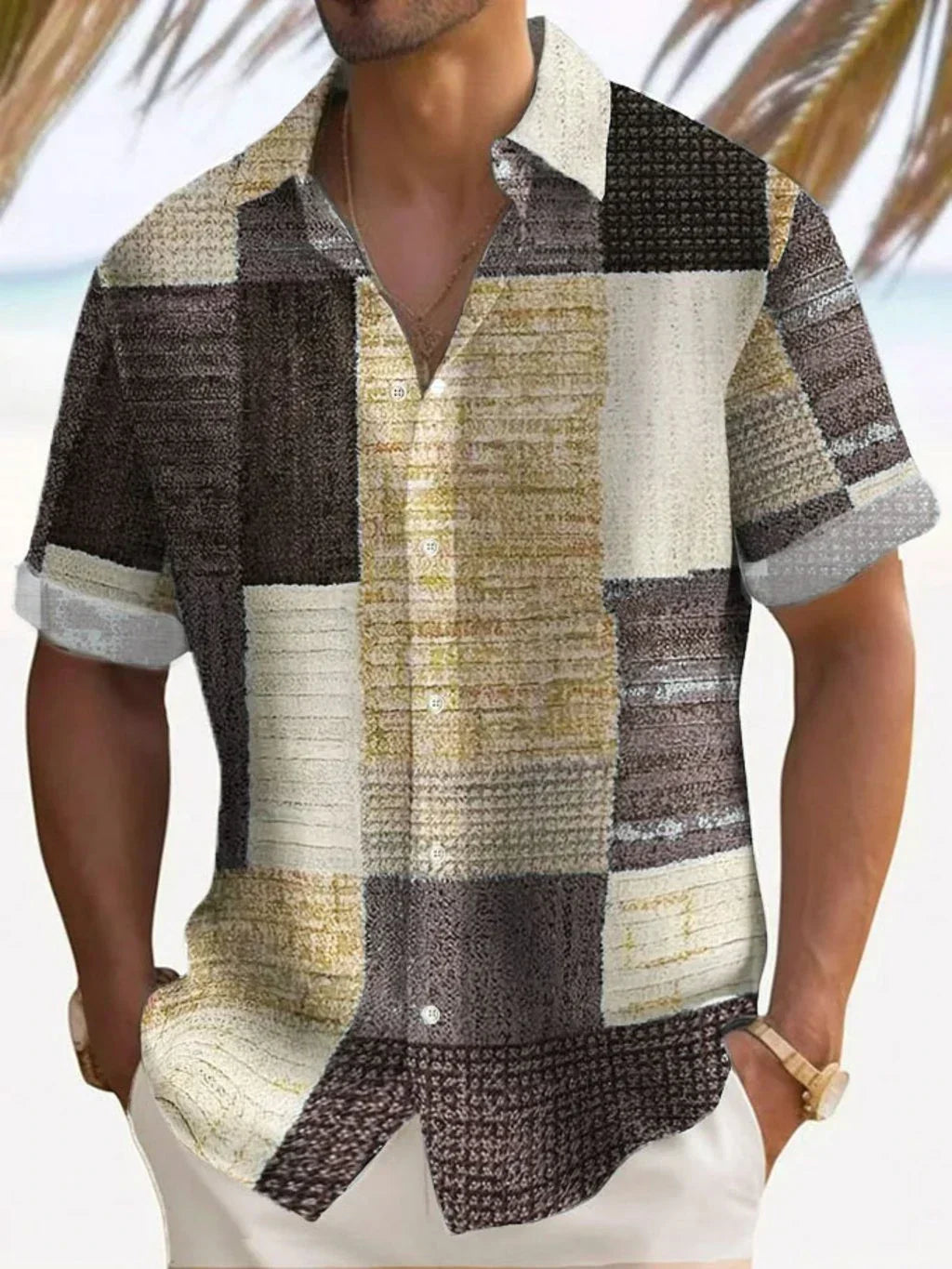 Retro Button-Down Shirt for Men, Plus Size