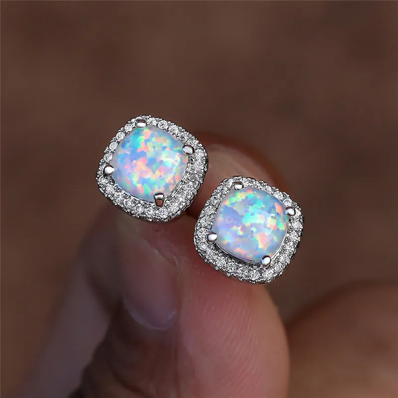 Elegant White Fire Opal Round Earrings for Women