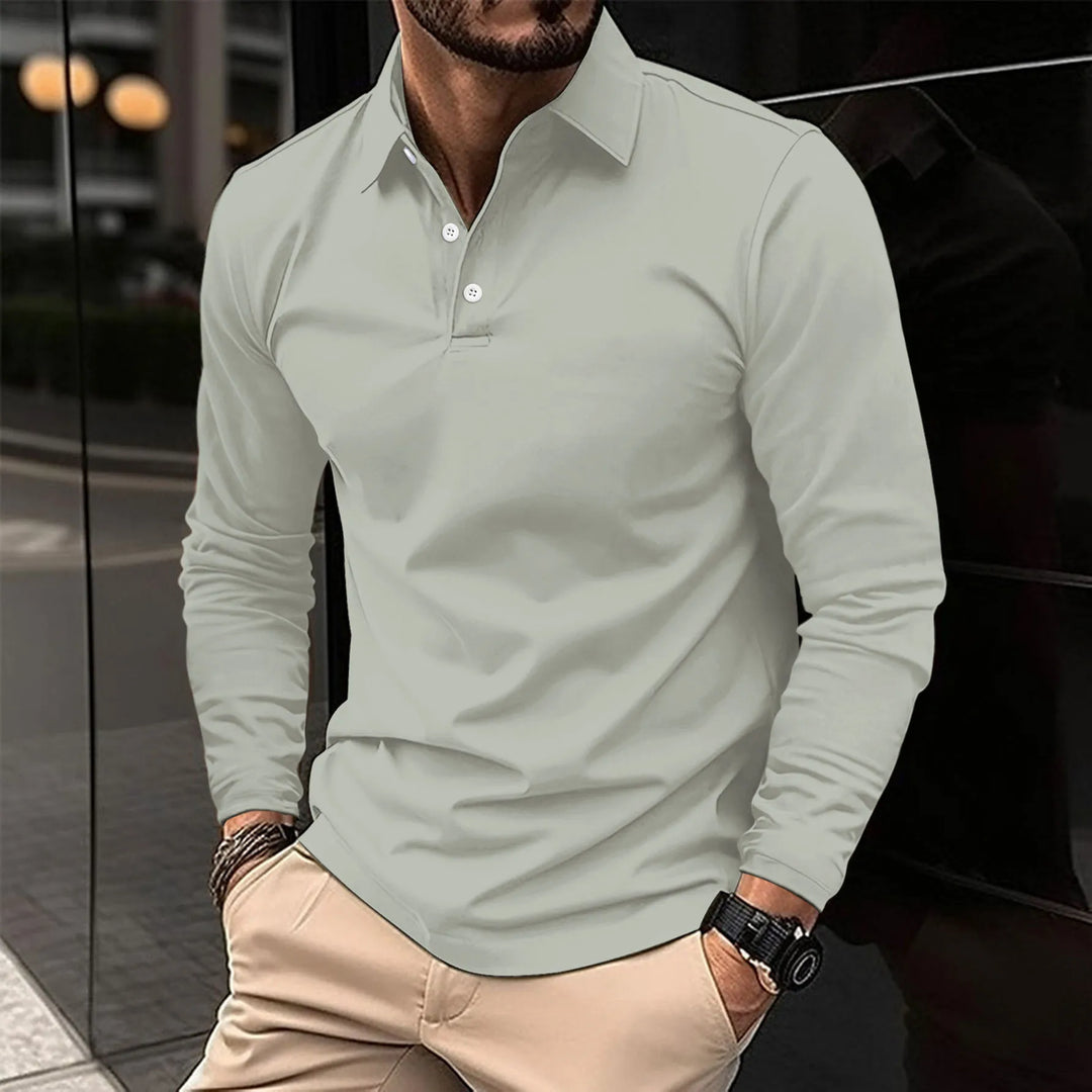 Smart Casual Long-Sleeved Polo for Men, Plus Size