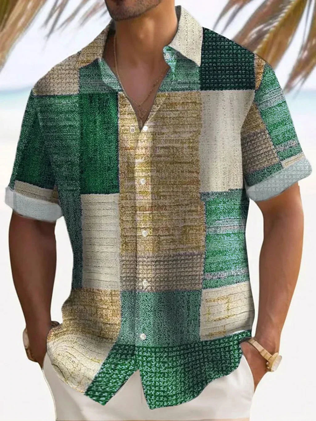 Retro Button-Down Shirt for Men, Plus Size