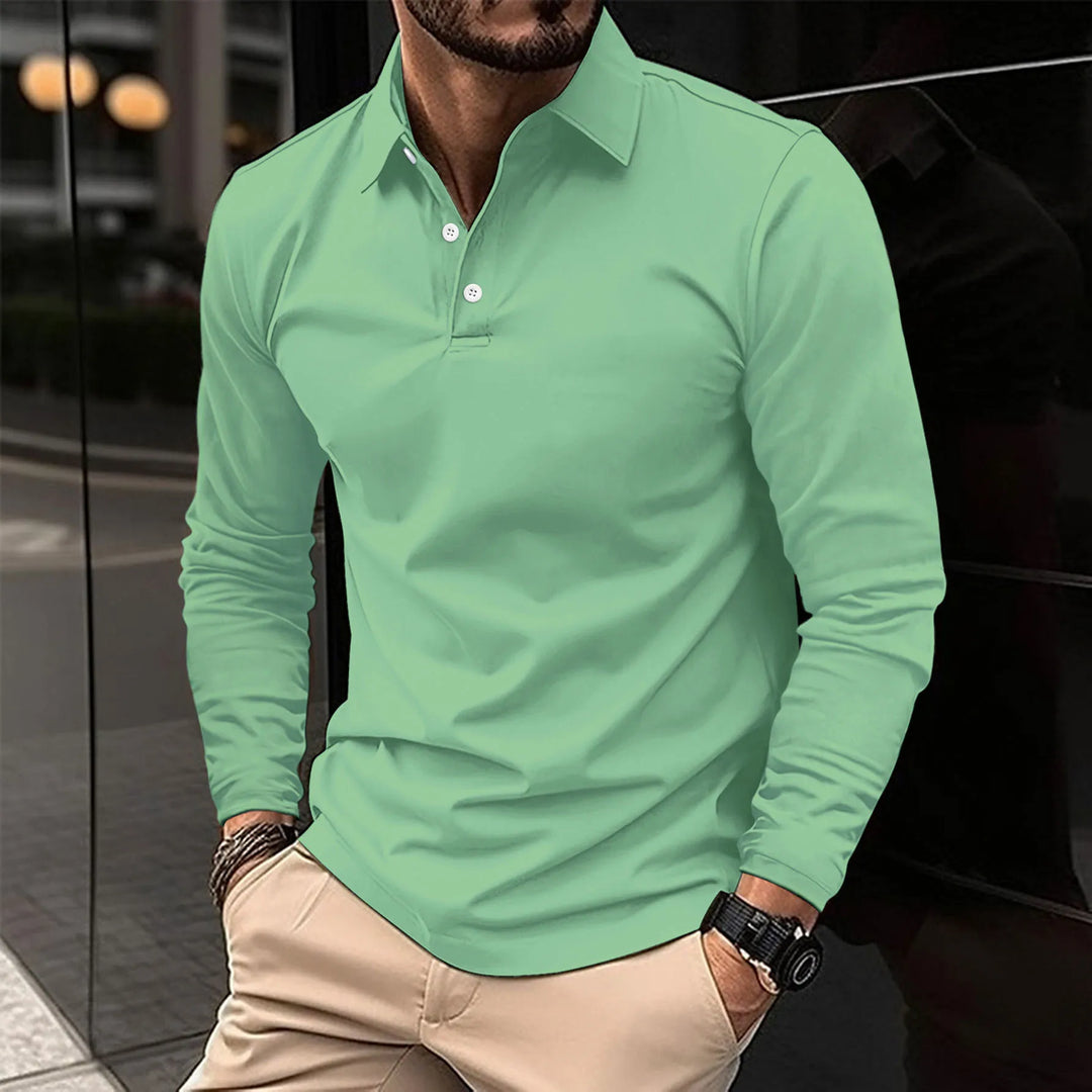 Smart Casual Long-Sleeved Polo for Men, Plus Size