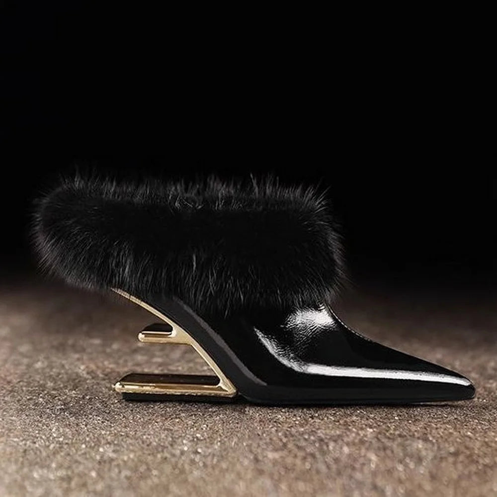 Furry Pointed Heels, Women's Elegant Fit