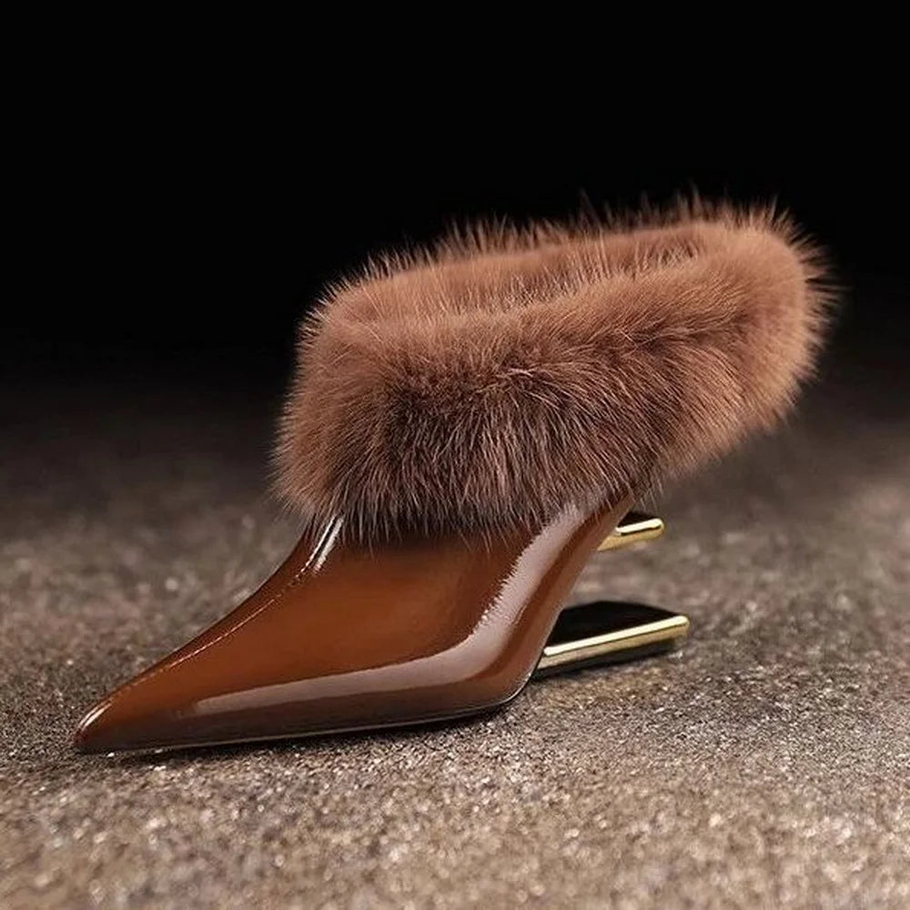 Furry Pointed Heels, Women's Elegant Fit
