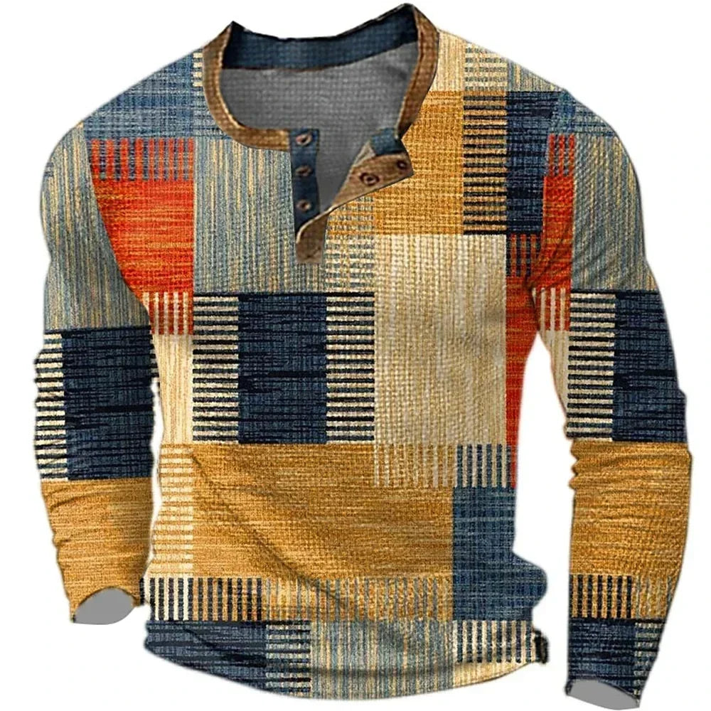 Multicolor Long Sleeve Shirt for Men, Plus Size