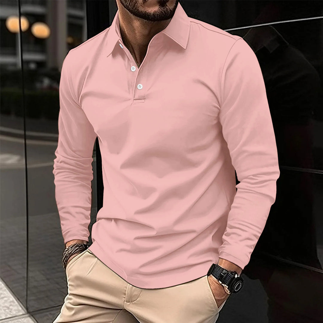 Smart Casual Long-Sleeved Polo for Men, Plus Size