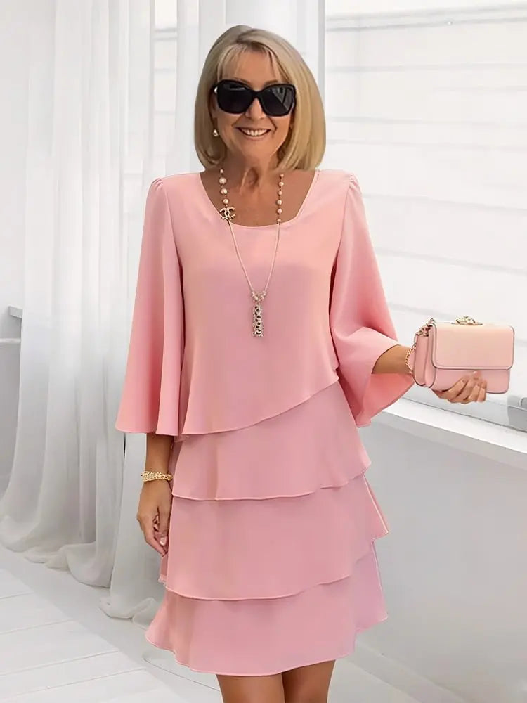 Mid Sleeve Ruffle Dress for Women, Elegant Style