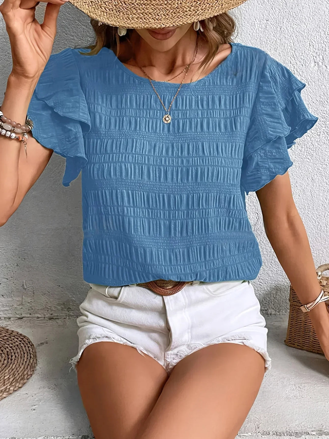 Women's Ruffle-Sleeve Textured Blouse