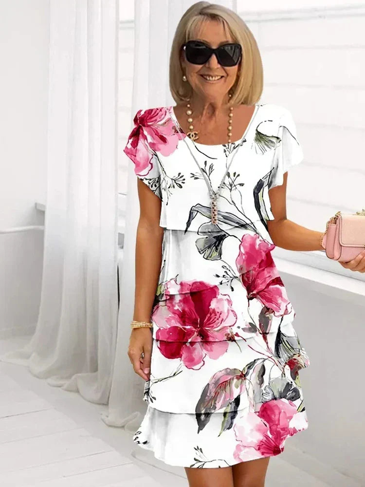Floral Tiered Chiffon Dress for Women