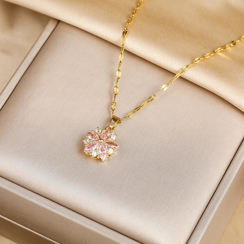 Sakura Rose Necklace for Women, Elegant Style