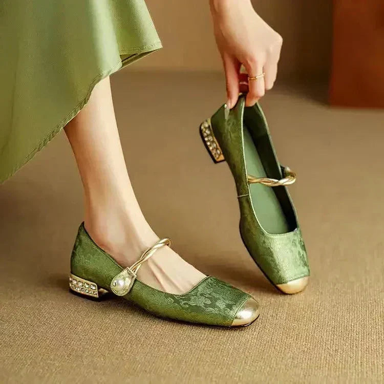 Vintage Braided Pearl Strap Shoes for Women