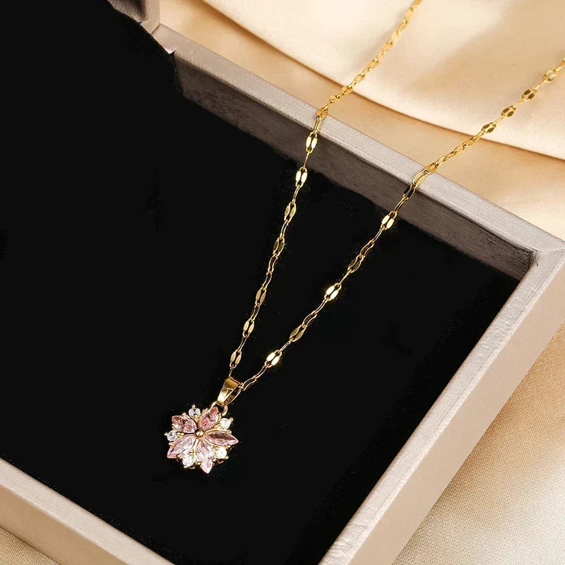 Sakura Rose Necklace for Women, Elegant Style