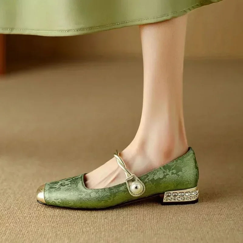 Vintage Braided Pearl Strap Shoes for Women