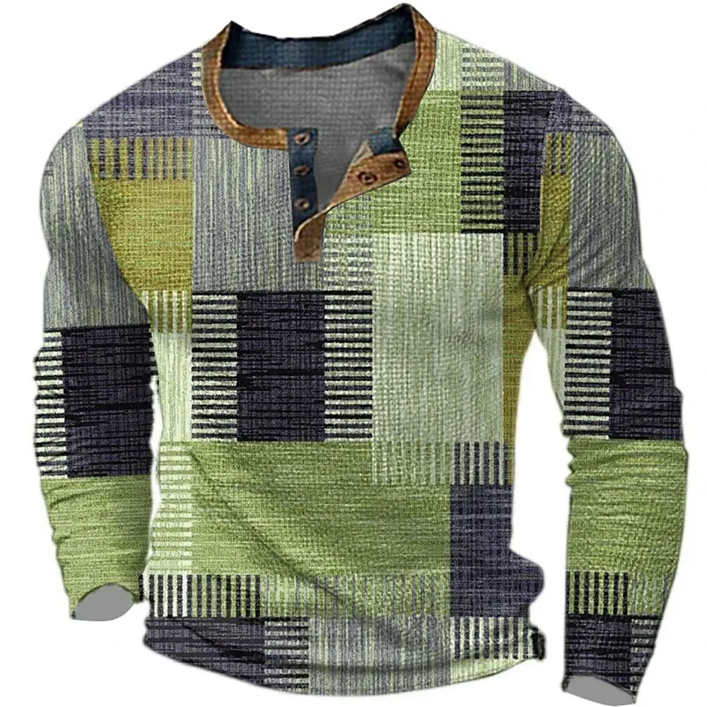 Multicolor Long Sleeve Shirt for Men, Plus Size