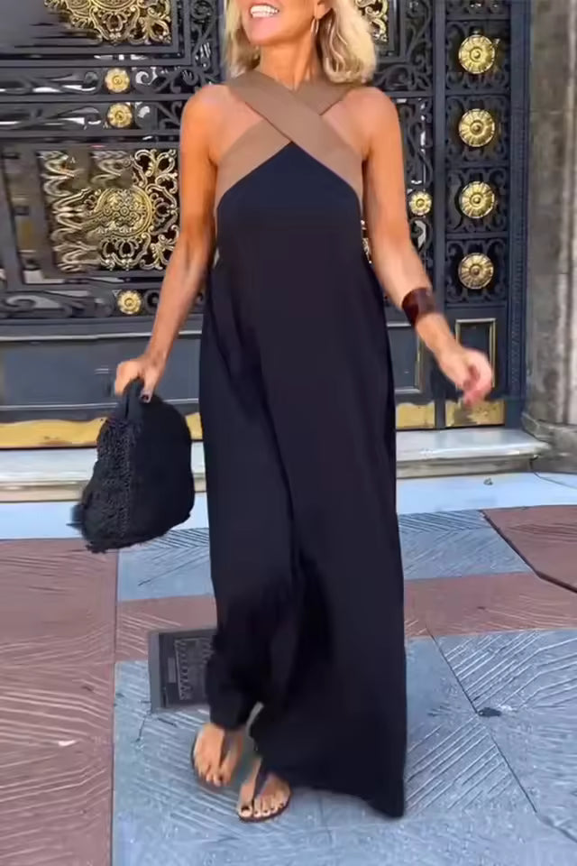 Vintage Hollow Shoulder Maxi Dress for Women