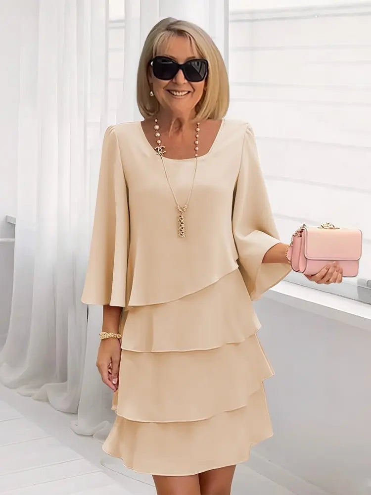 Mid Sleeve Ruffle Dress for Women, Elegant Style