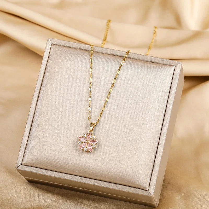 Sakura Rose Necklace for Women, Elegant Style