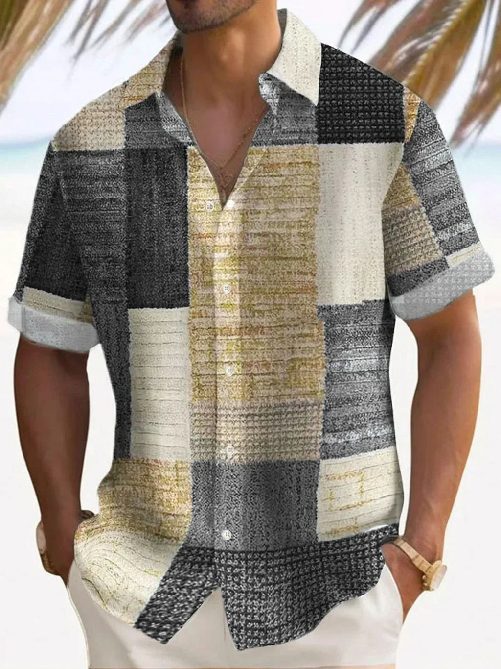 Retro Button-Down Shirt for Men, Plus Size