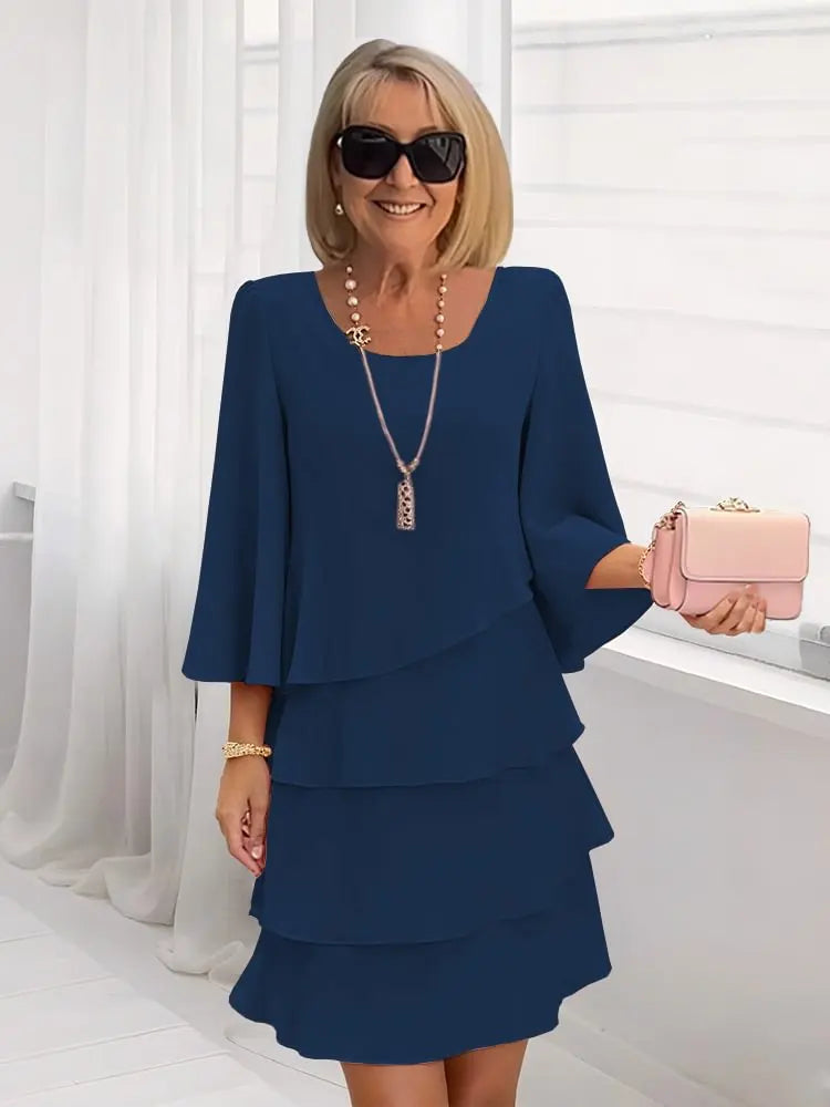 Mid Sleeve Ruffle Dress for Women, Elegant Style