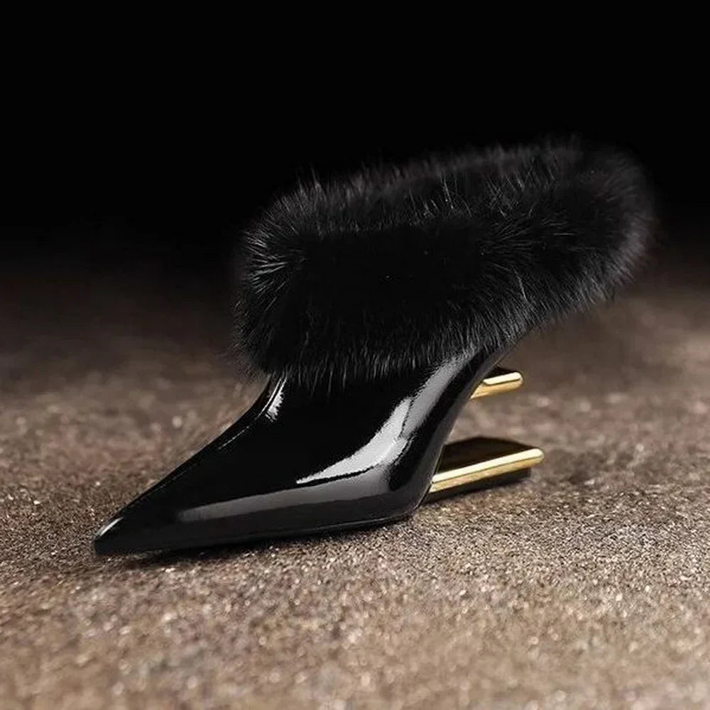 Furry Pointed Heels, Women's Elegant Fit