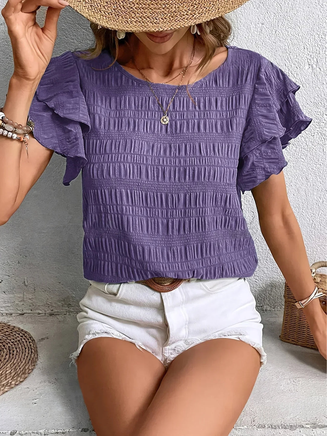 Women's Ruffle-Sleeve Textured Blouse