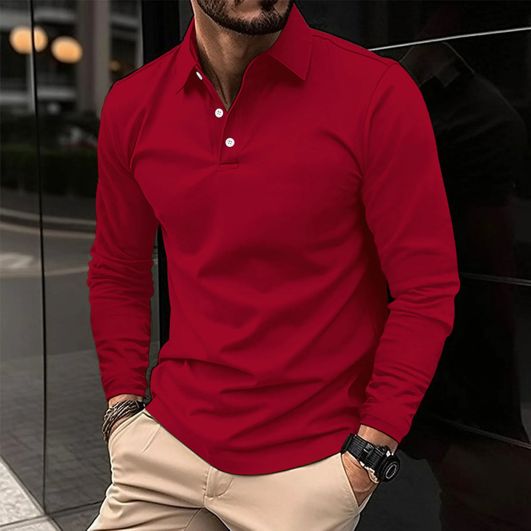 Smart Casual Long-Sleeved Polo for Men, Plus Size