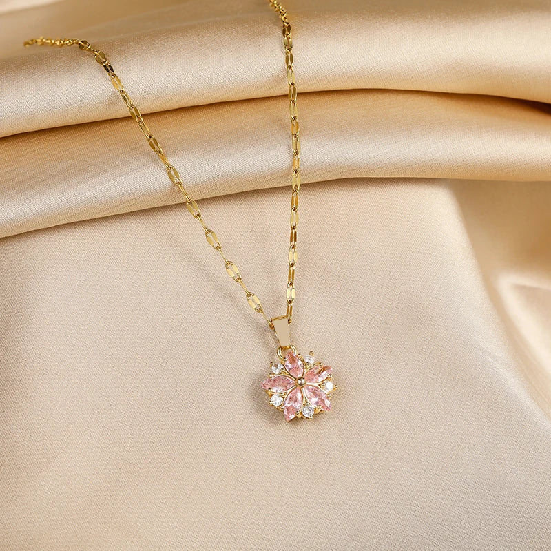 Sakura Rose Necklace for Women, Elegant Style
