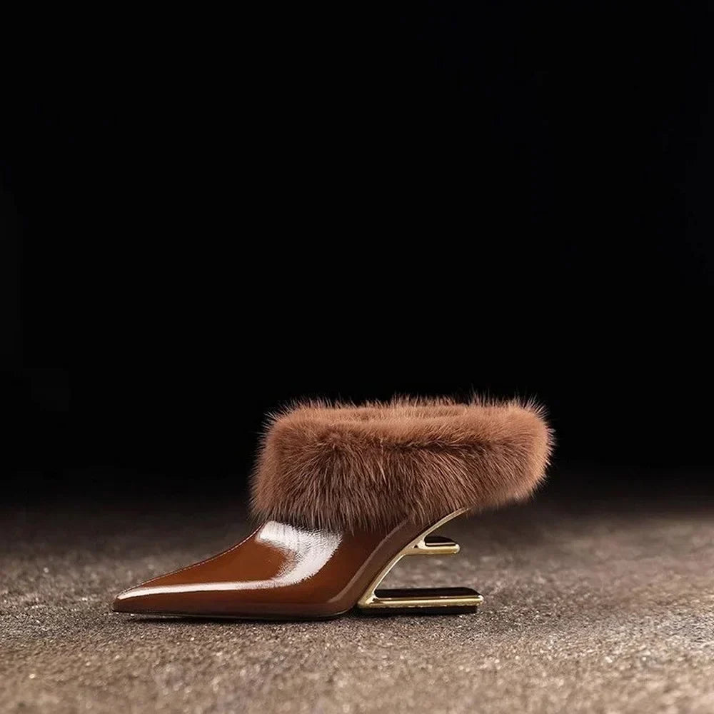 Furry Pointed Heels, Women's Elegant Fit