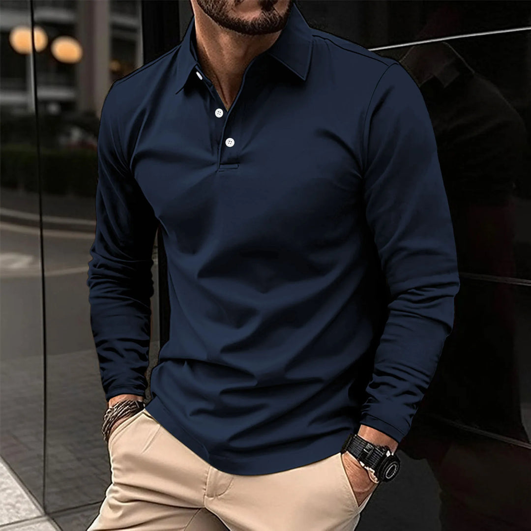 Smart Casual Long-Sleeved Polo for Men, Plus Size