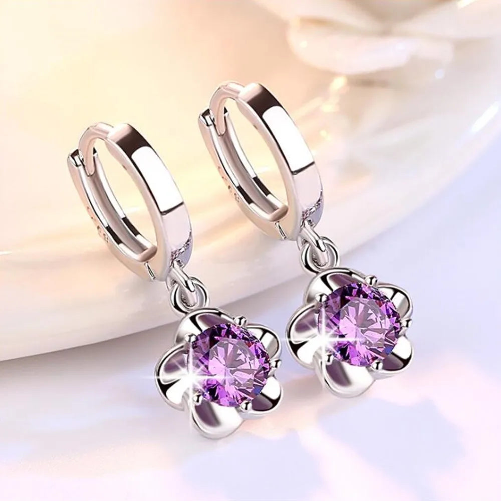 Round and White Zircon Earrings, Women's Elegant Fit