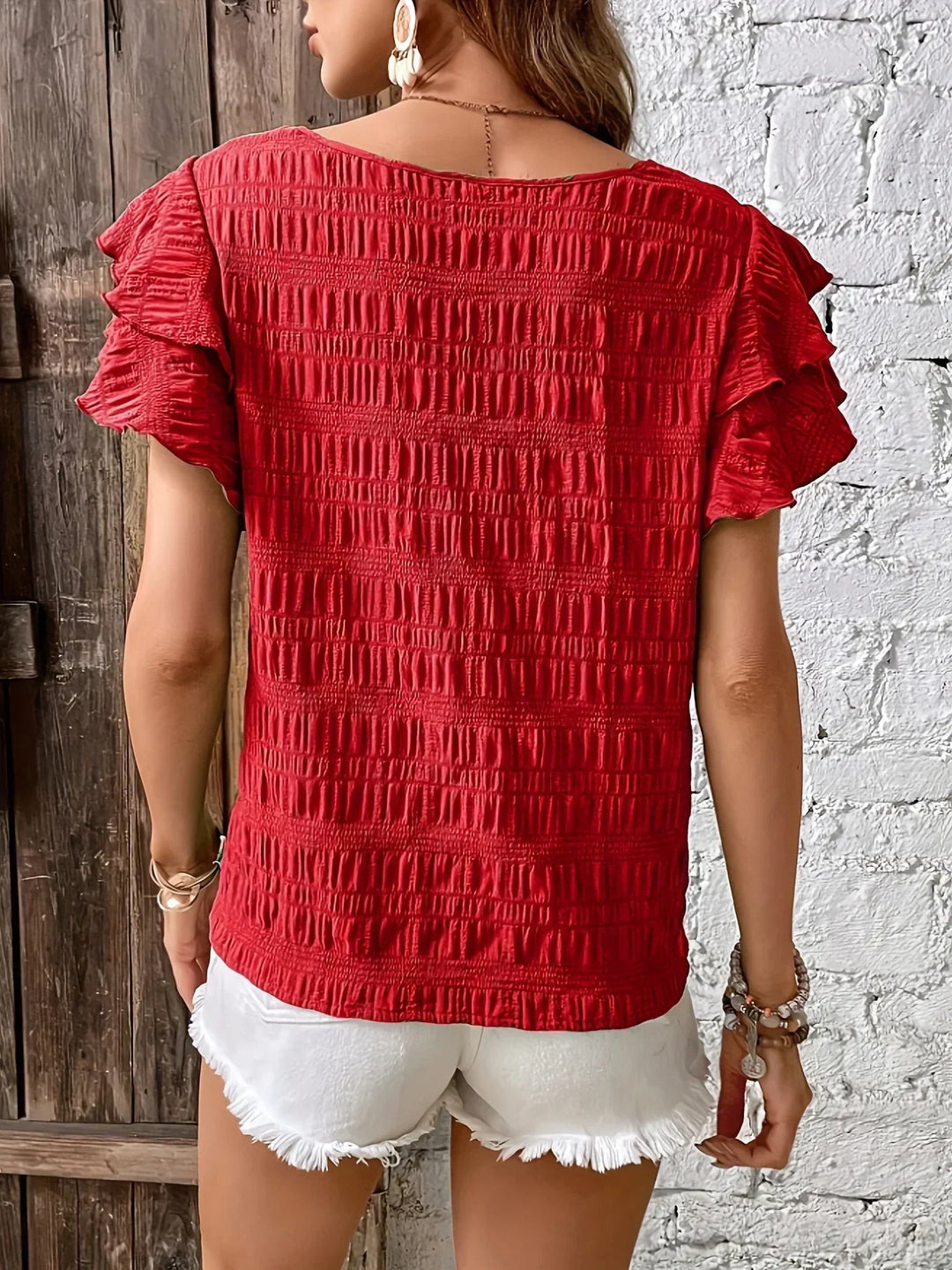 Women's Ruffle-Sleeve Textured Blouse