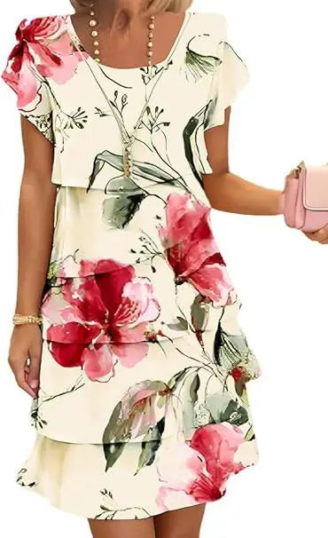 Floral Tiered Chiffon Dress for Women