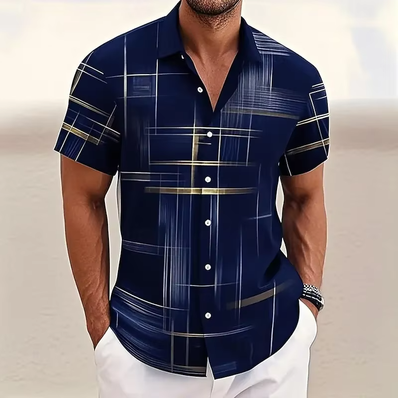 Line-Print Short Sleeve Shirt, Men's Modern Fit