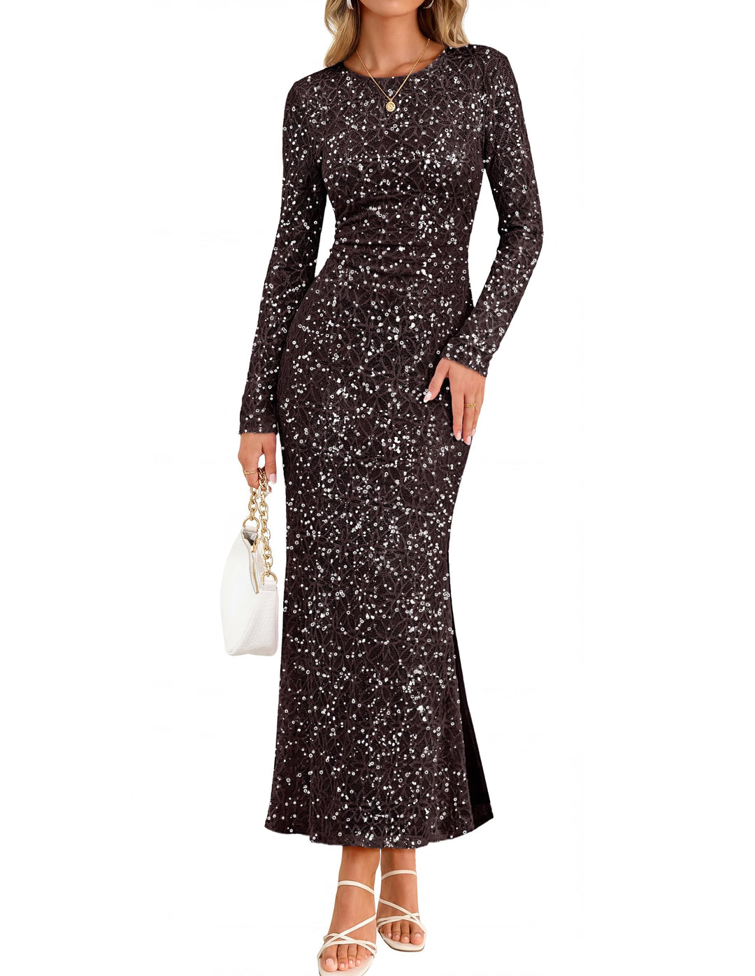 Women's Formal Sequin Maxi Party Dress – Long Sleeve