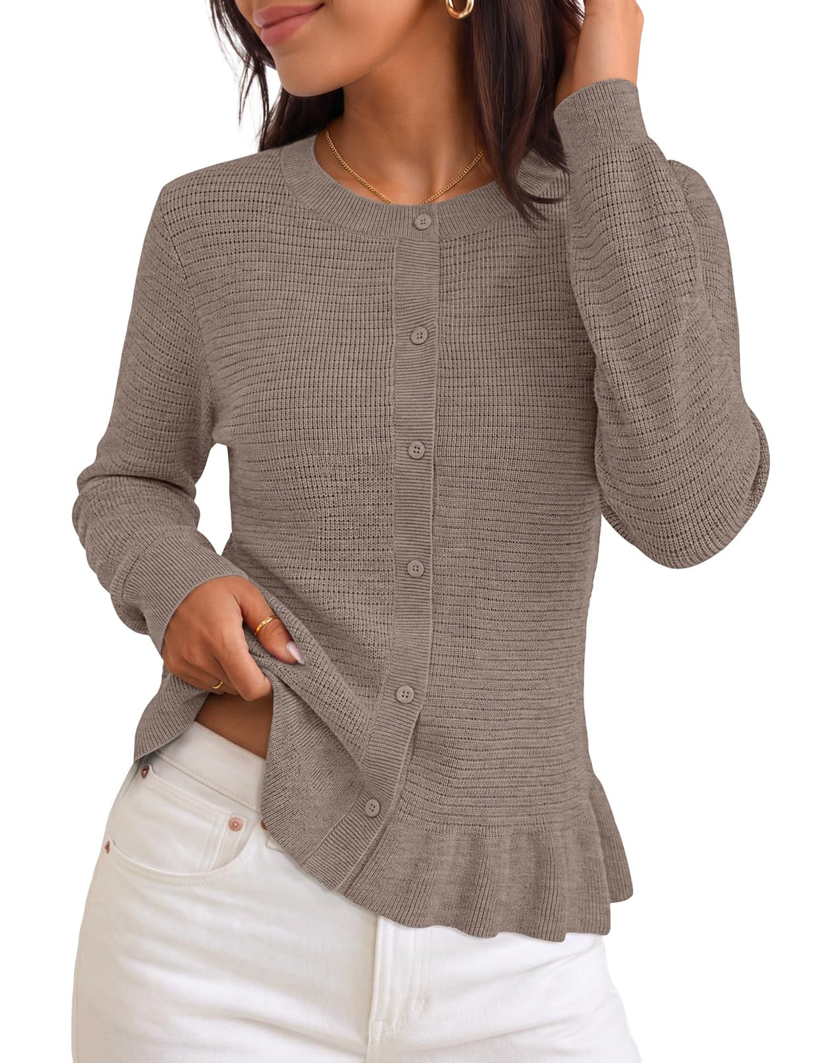 Women's Ruffled Cardigan – Camel