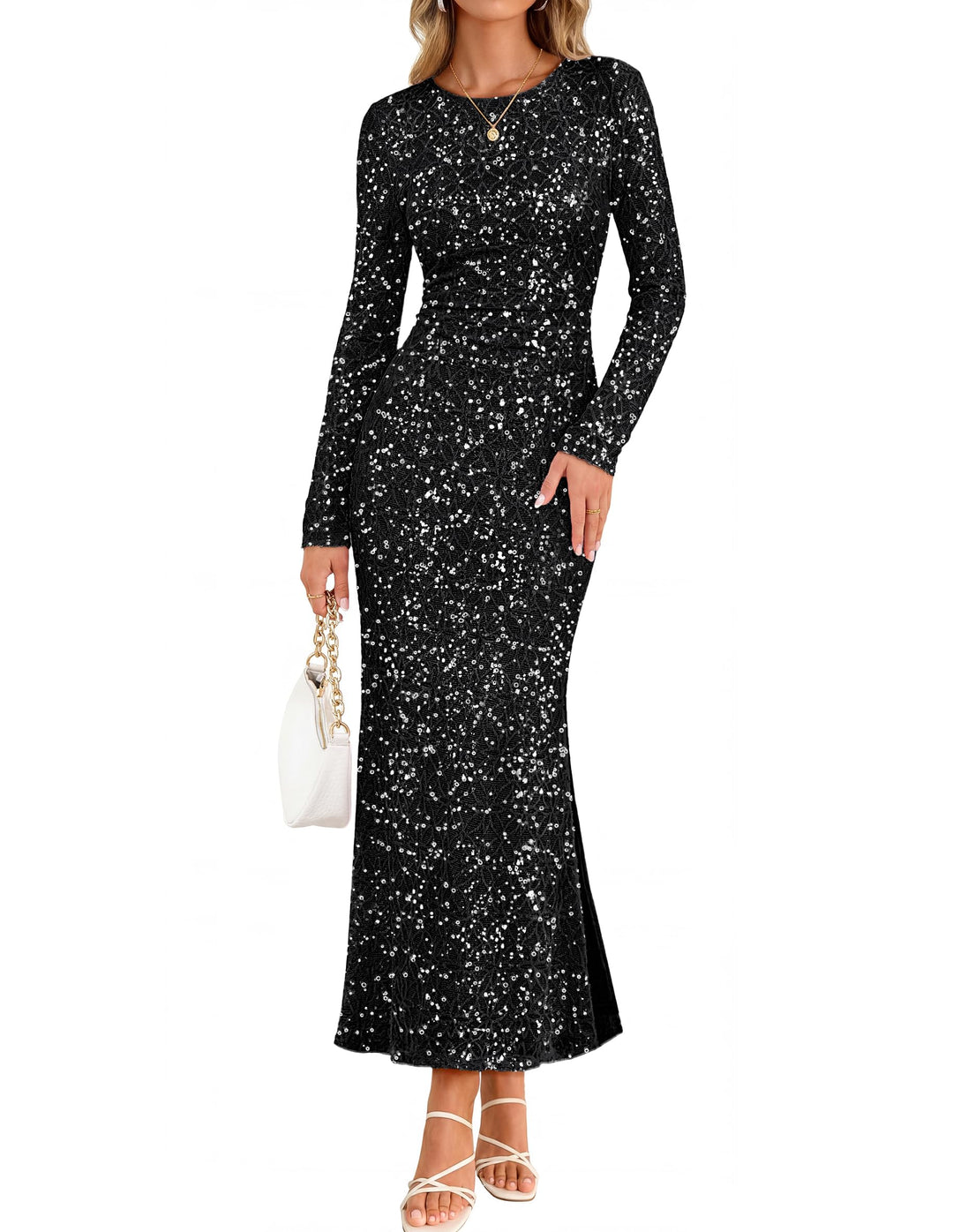 Women's Formal Sequin Maxi Party Dress – Long Sleeve