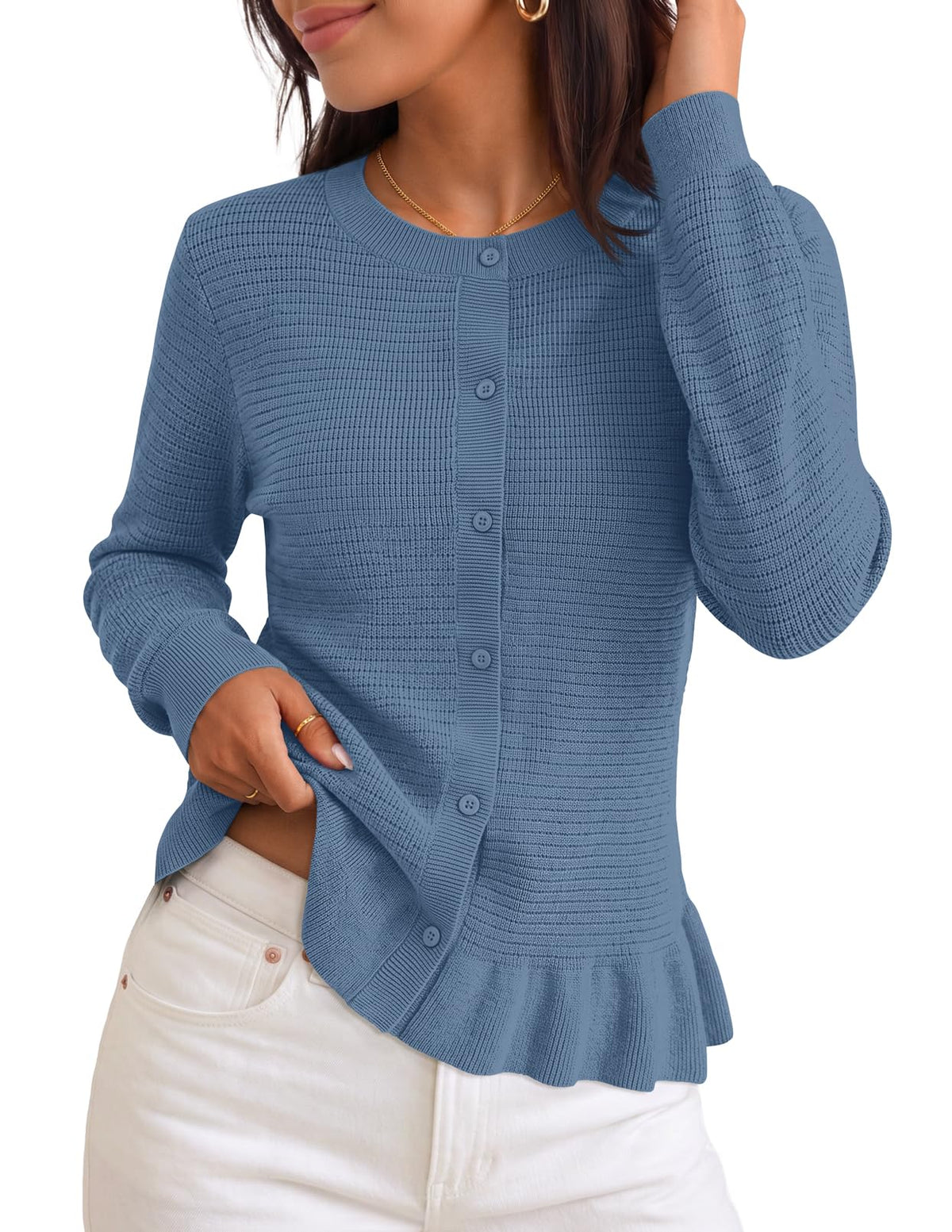 Women's Ruffled Cardigan – Dusty Blue