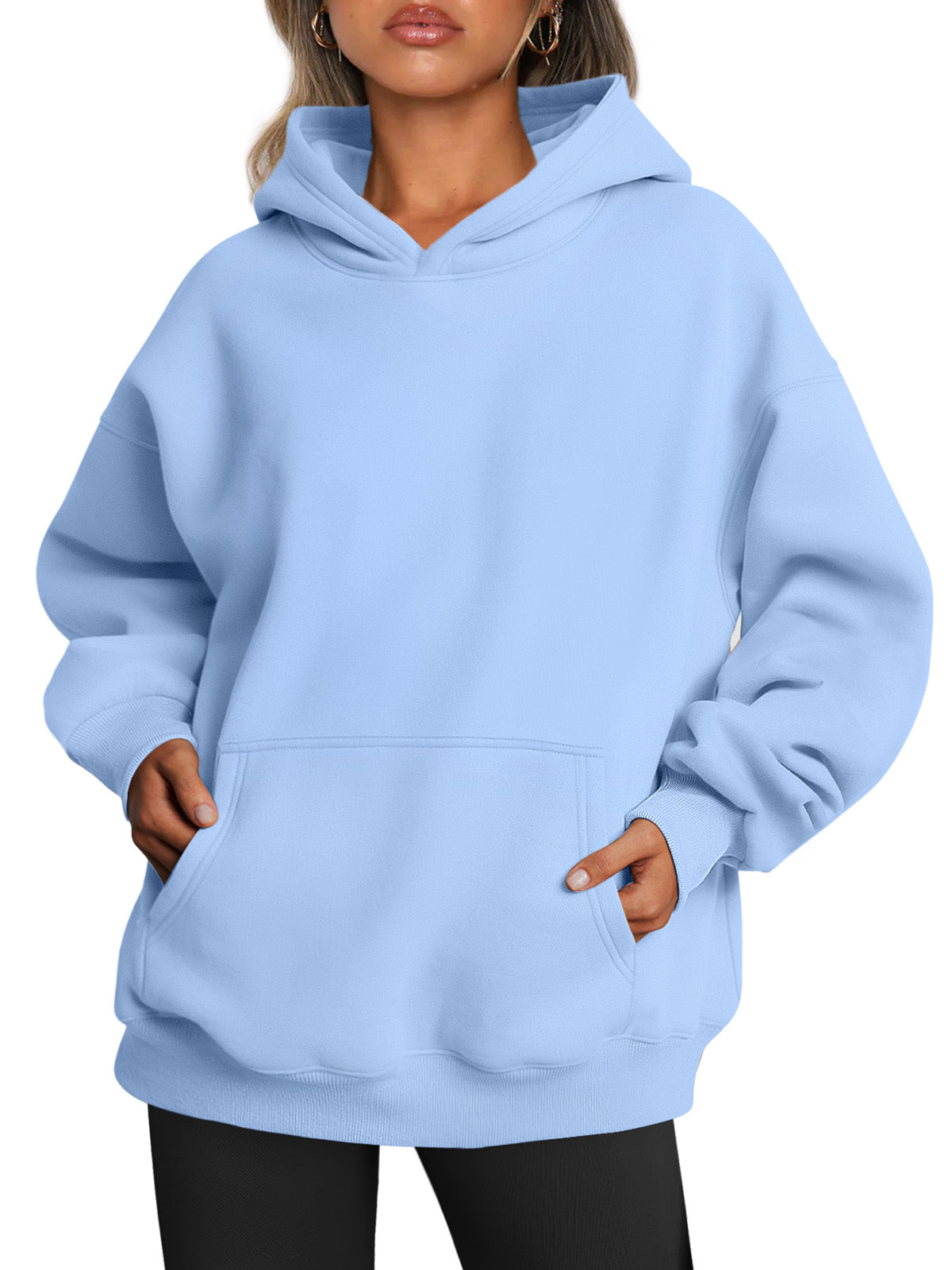 Women's Fleece Oversized Long Sleeve Pocketed Hoodie – Baby Blue