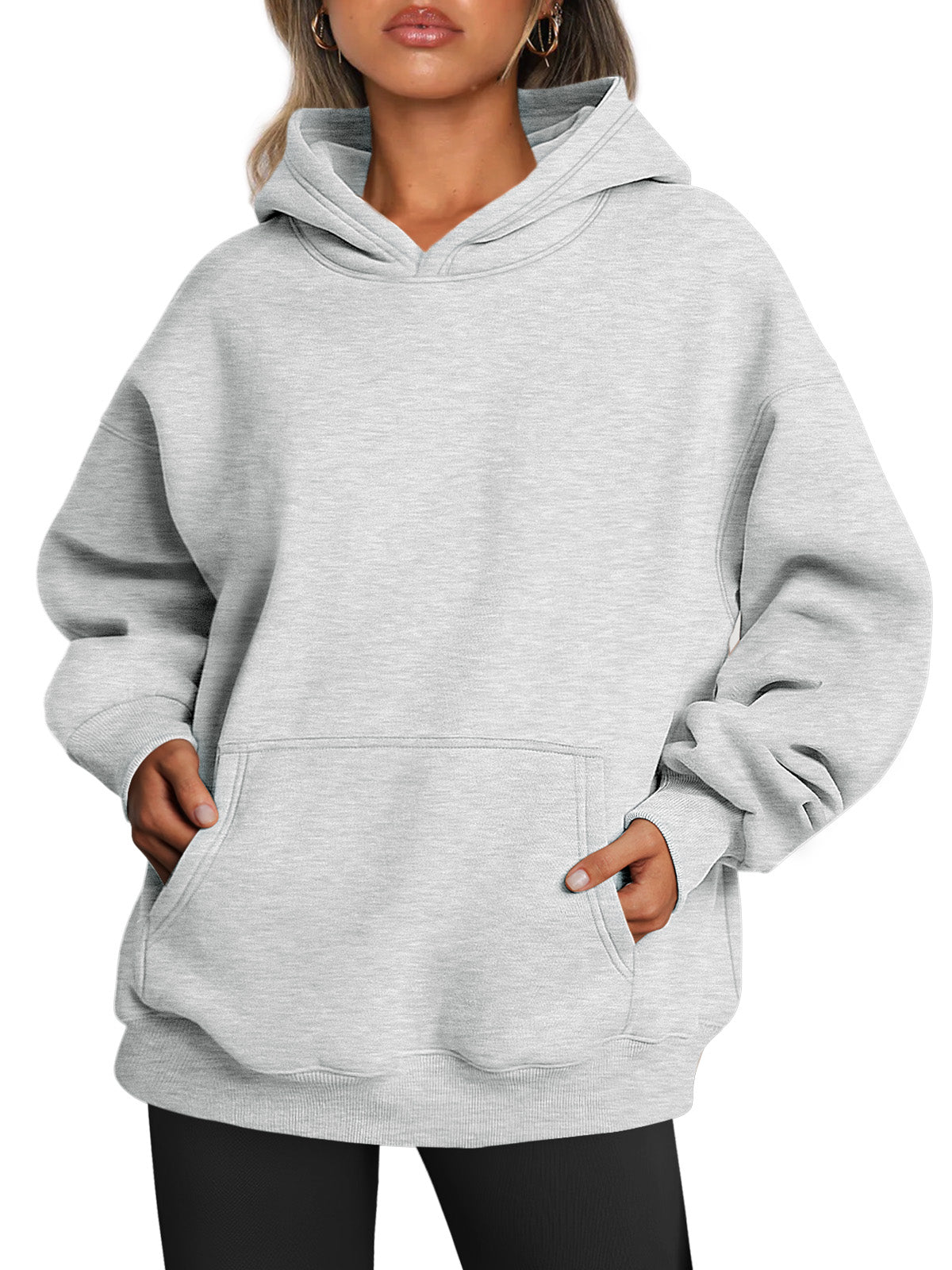 Women's Fleece Oversized Long Sleeve Pocketed Hoodie – Gray