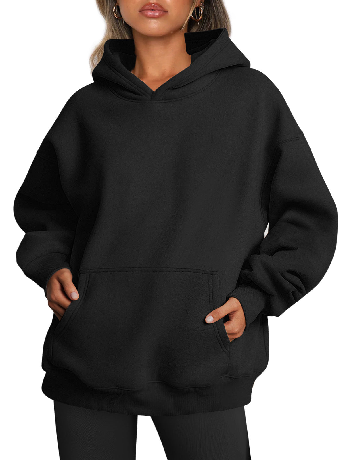 Women's Fleece Oversized Long Sleeve Pocketed Hoodie – Black