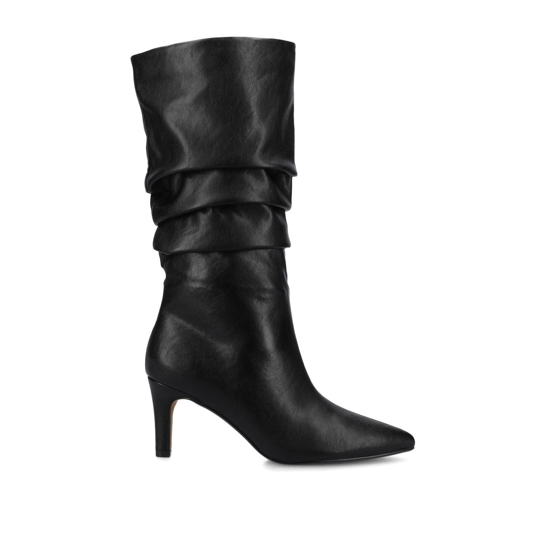 Women's Faux Leather Heeled Slouchy Knee-High Boots – Pull-On