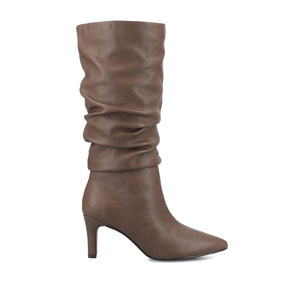 Women's Faux Leather Slouchy Pull-On Knee-High Boots – Greige
