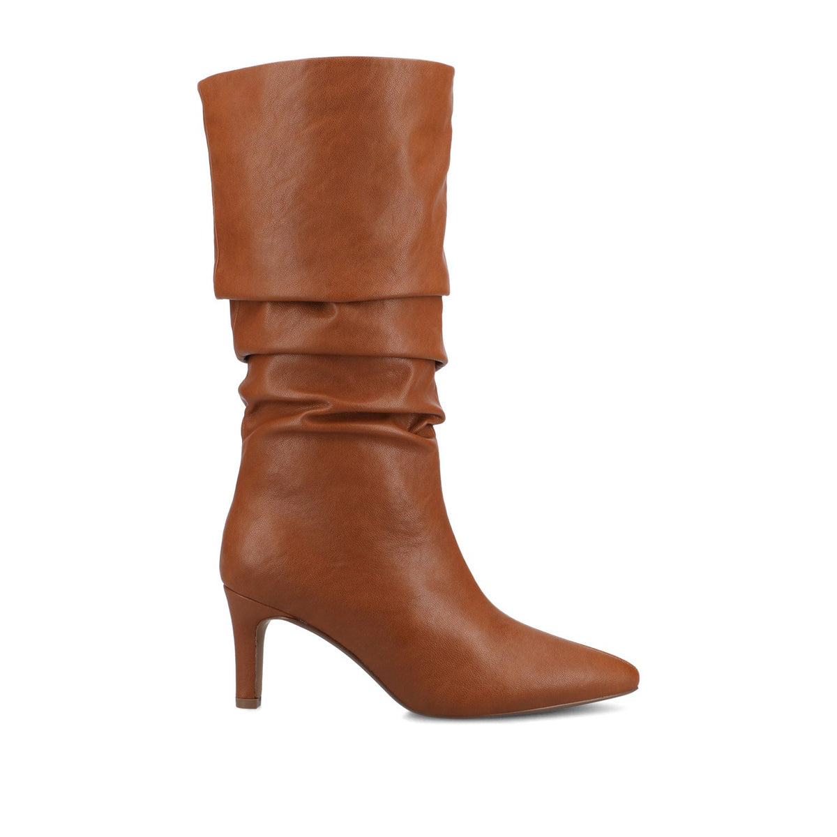 Women's Faux Leather Slouchy Pull-On Knee-High Boots – Rust