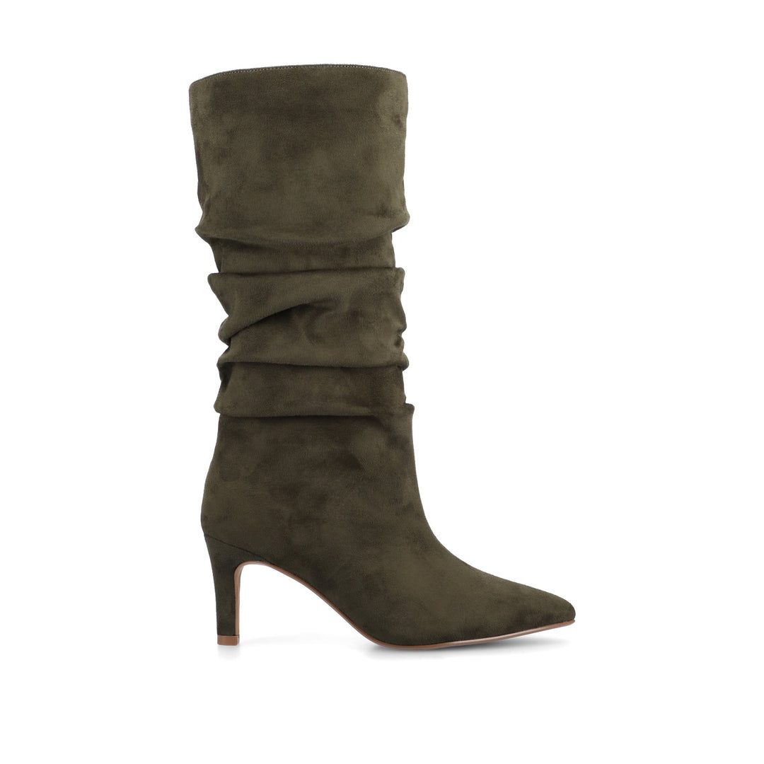 Women's Faux Leather Heeled Slouchy Knee-High Boots – Pull-On