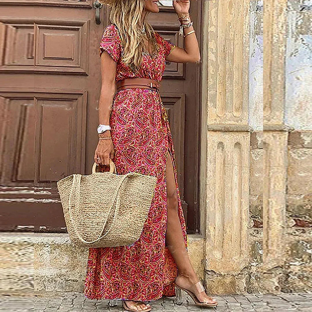 V-Neck Boho Maxi Dress for Women