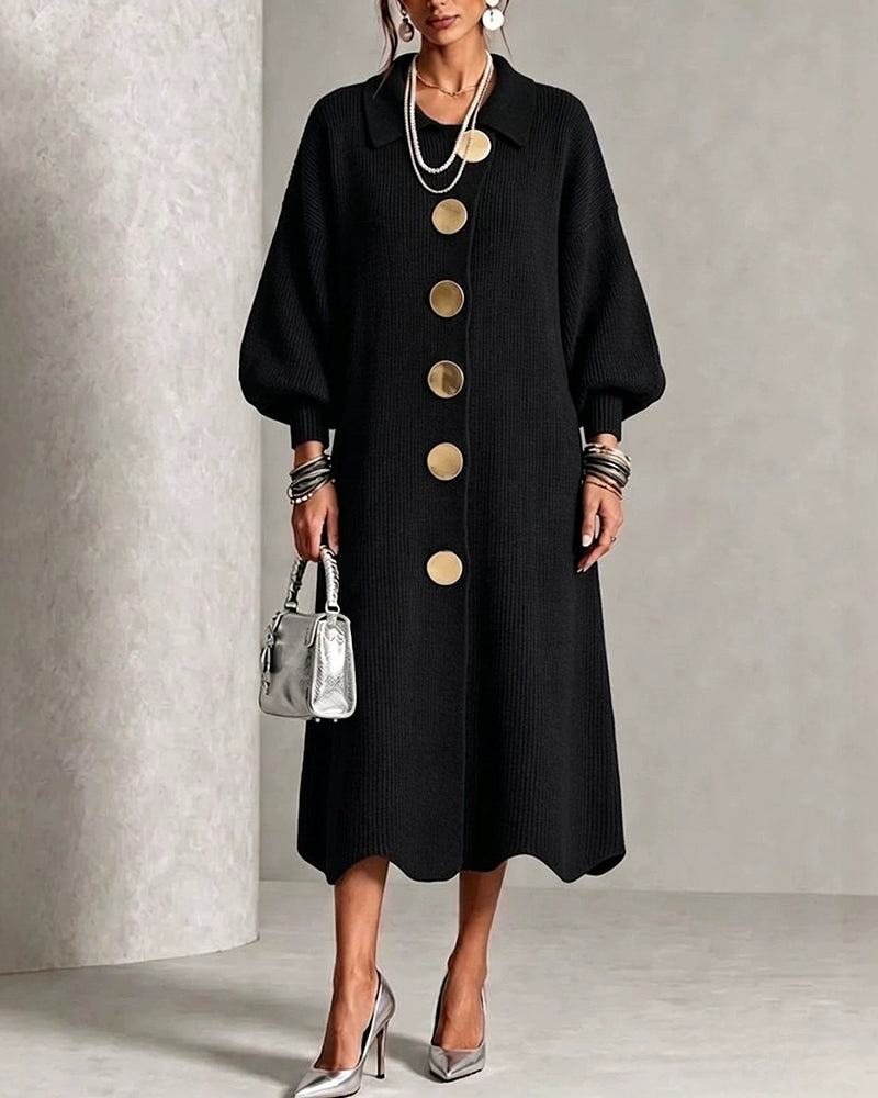 Women's Oversized Lantern Sleeve Knit Midi Dress